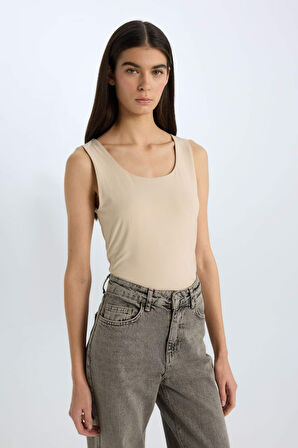 Slim Fit Dar Kesim Basic Düz Yuvarlak Yaka Atlet