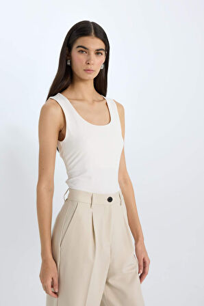 Slim Fit Dar Kesim Basic Düz Yuvarlak Yaka Atlet