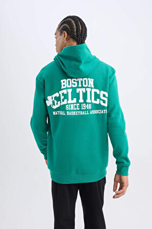DeFactoFit NBA Boston Celtics Standart Fit Kapüşonlu Sırt Baskılı Kalın Sweatshirt Y7320AZ24AUGN1046