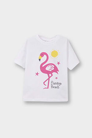 Kız Bebek Regular Fit Bisiklet Yaka Eğlenceli Baskılı Kısa Kollu Tişört