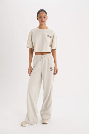 DeFactoFit Bisiklet Yaka Nakış Baskı Spor Baskılı Sporcu Pike Kısa Kollu Tişört