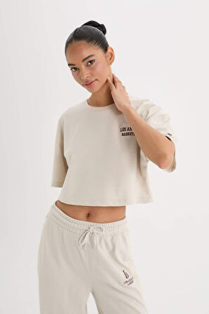 DeFactoFit Bisiklet Yaka Nakış Baskı Spor Baskılı Sporcu Pike Kısa Kollu Tişört