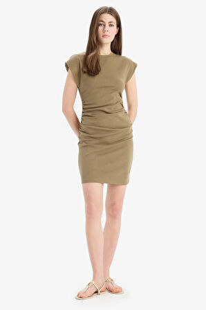 Bodycon Vücudu Saran Yuvarlak Yaka Ribana Kolsuz Mini Elbise