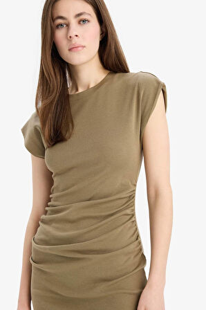 Bodycon Vücudu Saran Yuvarlak Yaka Ribana Kolsuz Mini Elbise