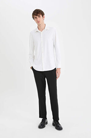 DeFacto Slim Fit Dar Kesim Polo Yaka Çizgili Uzun Kollu Gömlek B6487AX25SPWT34