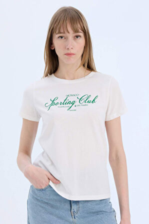 Regular Fit Bisiklet Yaka Baskılı Penye Kısa Kollu Tişört