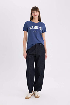 Regular Fit Bisiklet Yaka Baskılı Penye Kısa Kollu Tişört