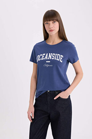 Regular Fit Bisiklet Yaka Baskılı Penye Kısa Kollu Tişört