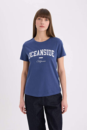 Regular Fit Bisiklet Yaka Baskılı Penye Kısa Kollu Tişört