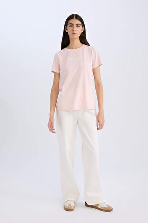 Regular Fit Bisiklet Yaka Baskılı Penye Kısa Kollu Tişört