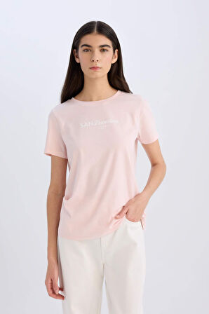 Regular Fit Bisiklet Yaka Baskılı Penye Kısa Kollu Tişört