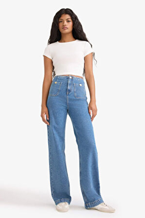 90's Wide Leg Yüksek Bel Düz Paça Uzun Jean Pantolon