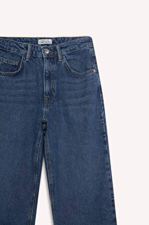 Straight Wide Yüksek Bel Düz Paça Uzun Jean Pantolon