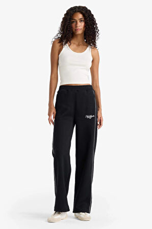 Defacto F0314 Siyah Straight Fit Baskılı Beli Lastikli Eşofman Altı
