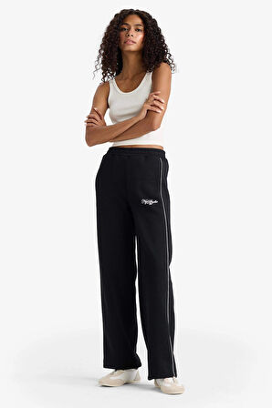 Defacto F0314 Siyah Straight Fit Baskılı Beli Lastikli Eşofman Altı