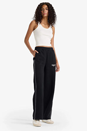 Defacto F0314 Siyah Straight Fit Baskılı Beli Lastikli Eşofman Altı