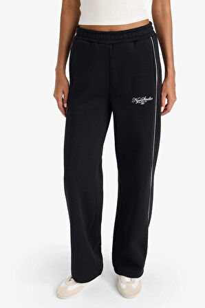 Defacto F0314 Siyah Straight Fit Baskılı Beli Lastikli Eşofman Altı