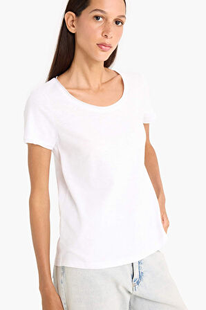 DeFacto Regular Fit Yuvarlak Yaka Basic Düz Kısa Kollu Beyaz Tişört	 K1508AZ25SMWT83