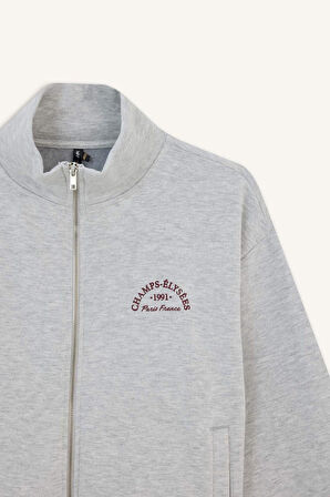 Relax Fit Yarım Balıkçı Yaka Baskılı Kalın Fermuarlı Sweatshirt 