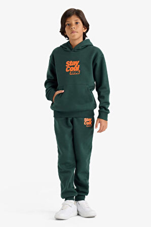 Erkek Çocuk Kapüşonlu Baskılı İçi Yumuşak Tüylü Sweatshirt 