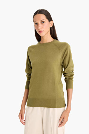 Relax Fit Bisiklet Yaka Basic Düz Triko Kazak