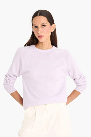 Relax Fit Bisiklet Yaka Basic Düz Triko Kazak