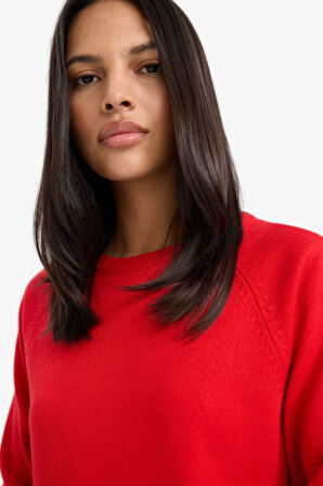 Relax Fit Bisiklet Yaka Basic Düz Triko Kazak