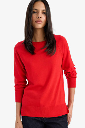 Relax Fit Bisiklet Yaka Basic Düz Triko Kazak