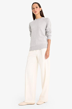 Relax Fit Bisiklet Yaka Basic Düz Triko Kazak