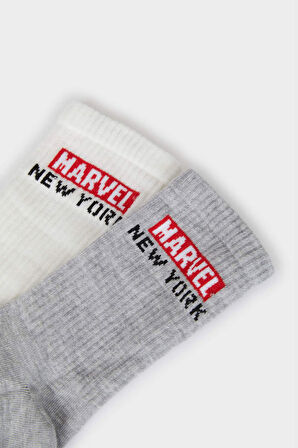Erkek Marvel Logo Only 2'li Pamuklu Uzun Çorap