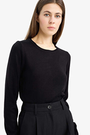 Defacto F7091AZBK27 Siyah Regular Fit Bisiklet Yaka Triko Kazak