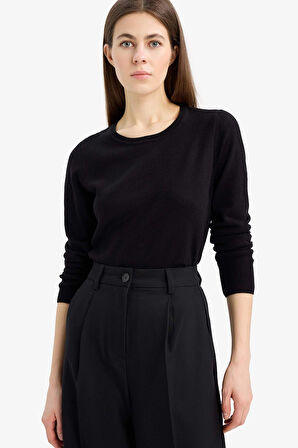 Defacto F7091AZBK27 Siyah Regular Fit Bisiklet Yaka Triko Kazak