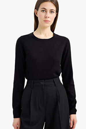 Defacto F7091 Siyah Regular Fit Bisiklet Yaka Triko Kazak