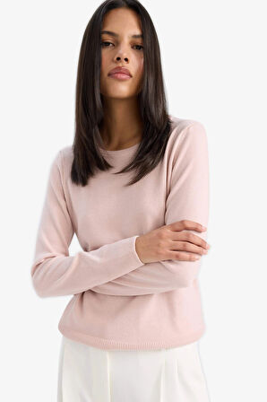 Defacto F7091 Pembe Regular Fit Bisiklet Yaka Triko Kazak