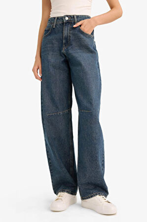 Baggy Fit Yüksek Bel Düz Paça Uzun Jean Pantolon