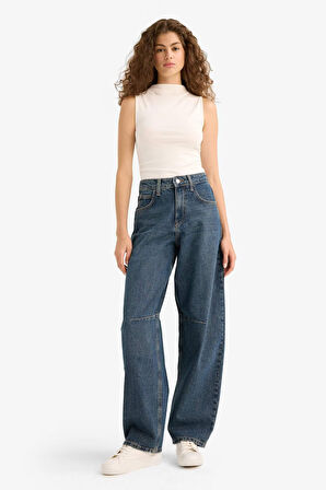 Baggy Fit Yüksek Bel Düz Paça Uzun Jean Pantolon