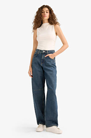 Baggy Fit Yüksek Bel Düz Paça Uzun Jean Pantolon