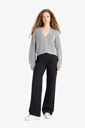 Regular Fit V Yaka Düğmeli Triko Hırka