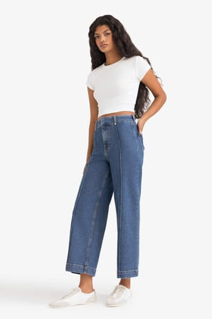 Culotte Yüksek Bel Crop Fit Crop Jean Kar Yıkamalı Pantolon E9160AX25AUNM28
