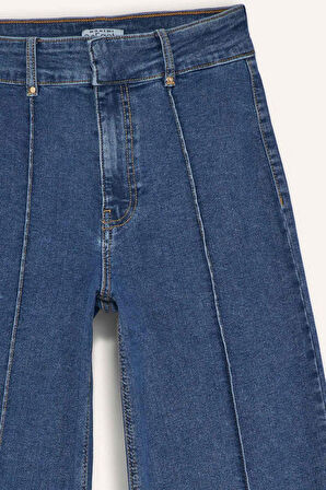 Culotte Yüksek Bel Crop Fit Crop Jean Kar Yıkamalı Pantolon