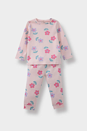 Kız Bebek Pijama Takımı Çiçek Desenli Uzun Kollu Üst Uzun Alt