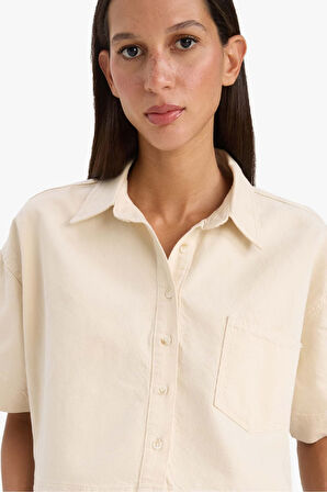 DeFacto Cropped Fit Cepli Jean Gömlek E8261AX25SMNM86