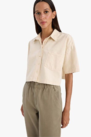 DeFacto Cropped Fit Cepli Jean Gömlek E8261AX25SMNM86