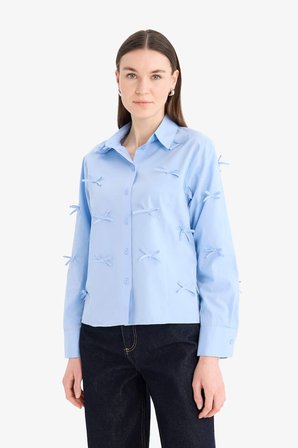 DeFacto %100 Pamuk Regular Fıt Fiyonklu Poplin Gömlek Tunik F2724AX25SPBE40