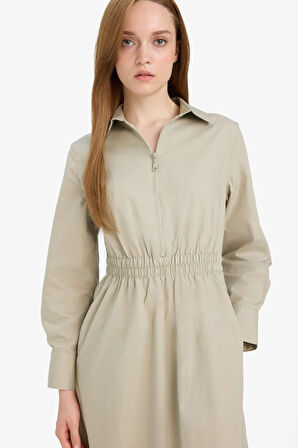 Regular Fit Gömlek Yaka Poplin Uzun Kollu Elbise