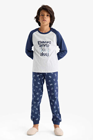 Erkek Çocuk Pijama Takımı Baskılı Uzun Kollu Üst Uzun Alt