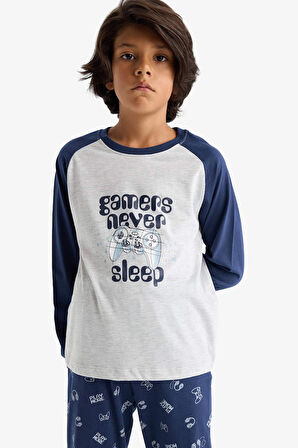Erkek Çocuk Pijama Takımı Baskılı Uzun Kollu Üst Uzun Alt