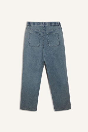 DeFacto Yazlık Wide Leg Geniş Kalıp Beli Lastikli Geniş Paça Jean Kar Yıkamalı Pantolon F2967AX25SPNM39