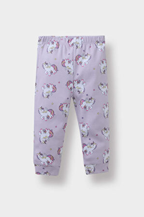 Kız Bebek Pijama Takımı Unicorn Baskılı Uzun Kollu Üst Uzun Alt