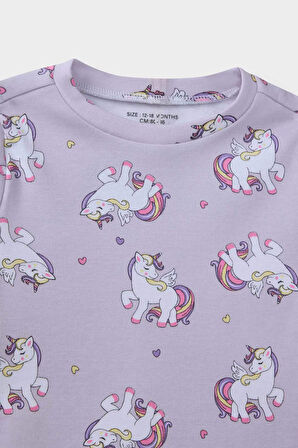 Kız Bebek Pijama Takımı Unicorn Baskılı Uzun Kollu Üst Uzun Alt